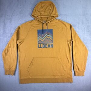 L.L. Bean Hoodie Mens 2XLT Yellow Mountain Graphic Logo Pullover Jersey Outdoor